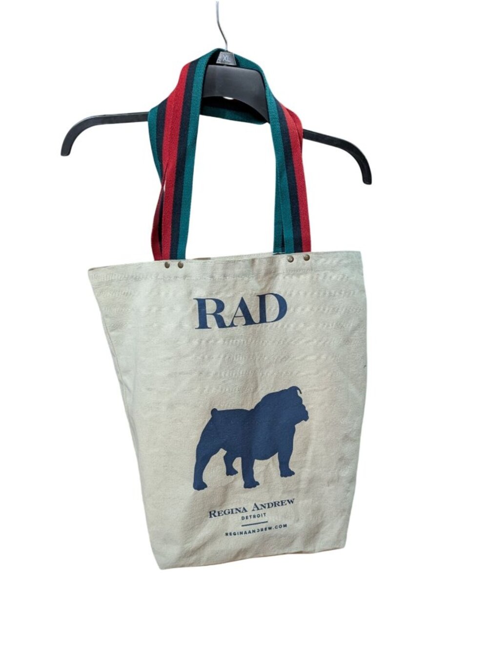 Regina Andrew Detroit Canvas Tote Bag With Striped Handles & Bulldog Print